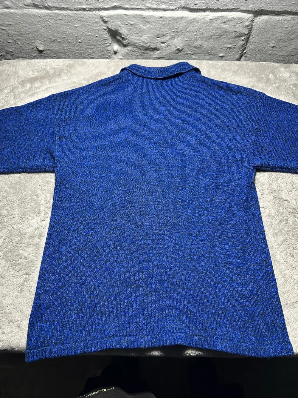 Vintage Susan Ess Knit Polo Sweater Mens Large Blue Black Marled Long Sleeve
